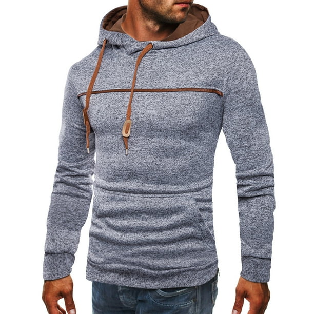 Men's Long sleeve Hooded Hoodies Tops Sweatshirt Basic Tees Splice T-Shirt New B